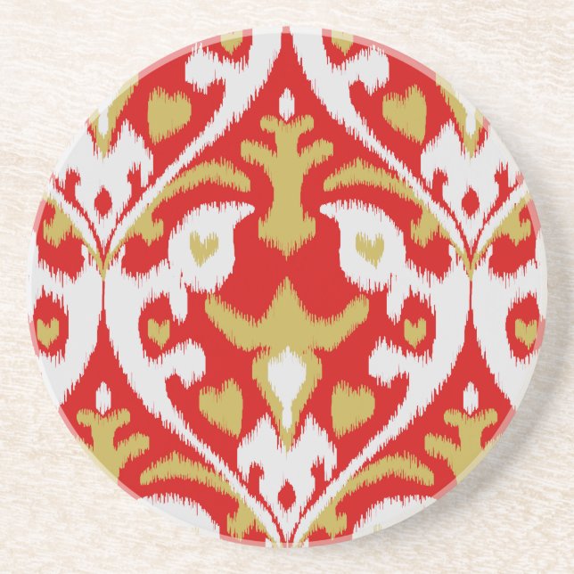 Schickes mutiges Rot und Goldstammes- ikat drucken Getränkeuntersetzer (Vorne)