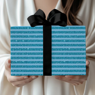 Schickes Ozeanblau Glitter Style horizontale Strei Geschenkpapier