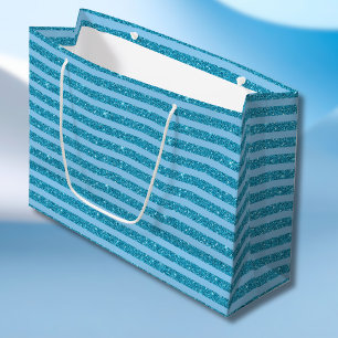 Schickes Ozeanblau Glitter Style horizontale Strei Große Geschenktüte