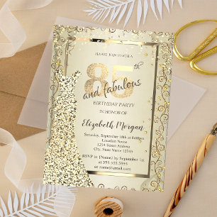 Schickes Paillettenkleid Gold 85. Geburtstag Einladung