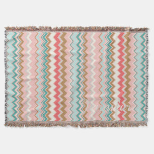 Schickes Pastell-Pink-Mint-Chevron-Eigenmonogramm Decke