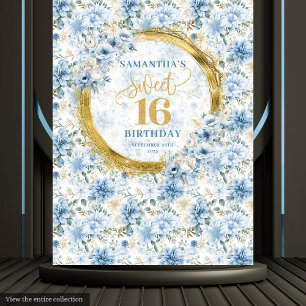 Schickes Pastellblau Sweet Sixteen Gold Glitterban Wandteppich