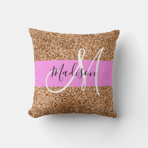 Schickes Pink & Kürbis Glitter Funkeln Monogramm N Kissen