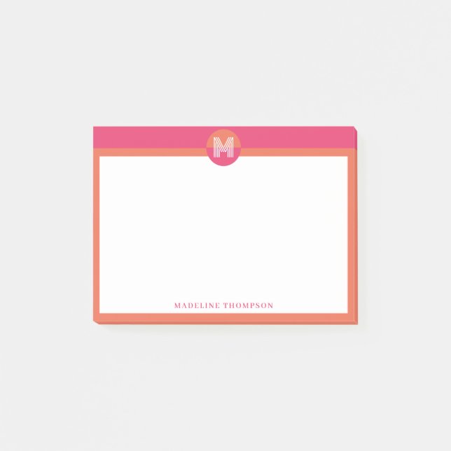 Schickes Pink-Orange Geometrisches Modernes Monogr Post-it Klebezettel (Vorderseite)