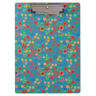 Schickes Retro-Blumenmuster auf Teal-Acryl-Clipboa Klemmbrett