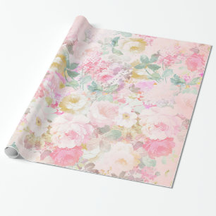 Schickes Retro-Rosa-Weiß-Wasserfarben-Blumenmuster Geschenkpapier
