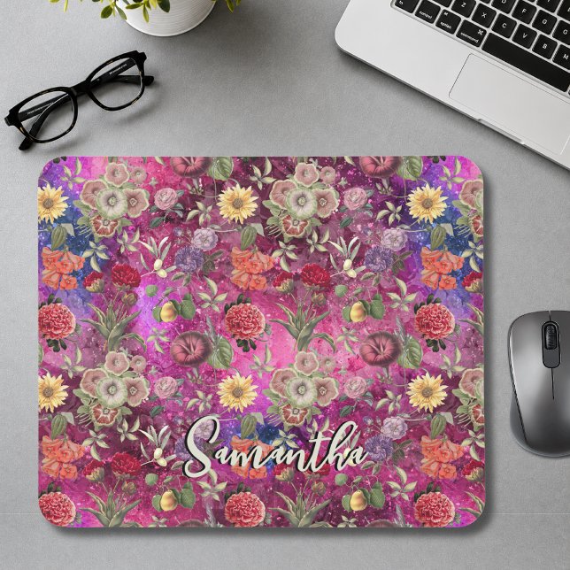 Schickes rosa-lila Wasserfarben-Botanik-Monogramm Mousepad (Von Creator hochgeladen)