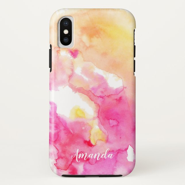 Schickes rosa u. orange Ombre Aquarell-Monogramm Case-Mate iPhone Hülle (Rückseite)