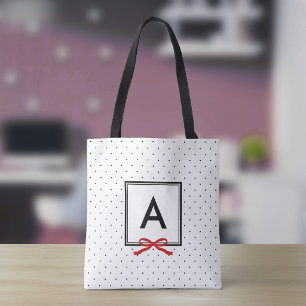 Schickes rotes Band mit Punkten und Monogramm Tasche