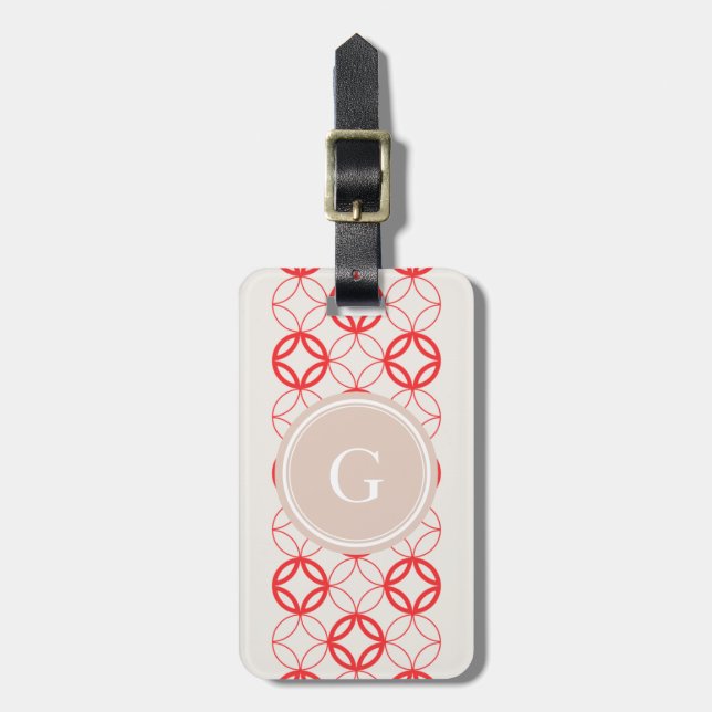 Schickes rotes marokkanisches Kreismustermonogramm Gepäckanhänger (Vorderseite vertikal)