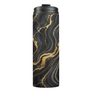 Schickes Schwarz & Gold Metallisch Marmor Look Gla Thermosbecher