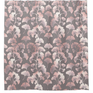 Schickes Schwarz-Rosa-Ginkgo-Muster Duschvorhang