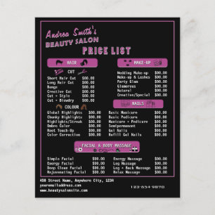 Schickes Schwarz Rosa Modernes Salon-Service-Preis Flyer