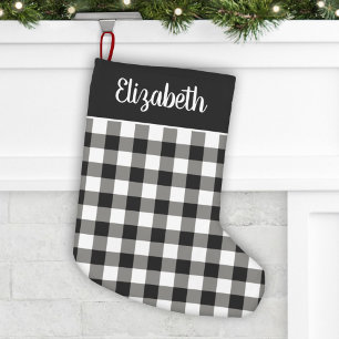 Schickes Schwarz-Weiß-Büffel-Karo-Schrift-Name Kleiner Weihnachtsstrumpf