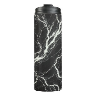 Schickes Schwarz-Weiß-Marmor-Look Glamour Thermosbecher