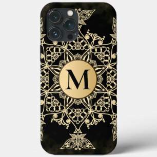 Schickes schwarzes Gold-Monogramm-Mandala Mädchenh Case-Mate iPhone Hülle