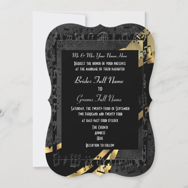 Schickes schwarzes Goldelegante formale Hochzeit Einladung (Vorderseite)