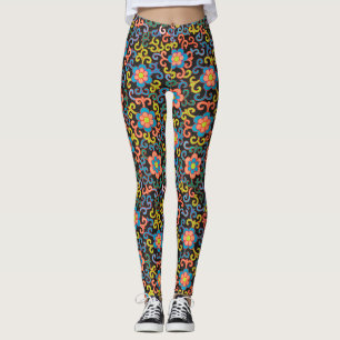 Schickes schwarzes Muster mit farbenfrohen Blumen Leggings