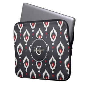 Schickes schwarzes und rotes Ikat-Stammesmuster-Mo Laptopschutzhülle
