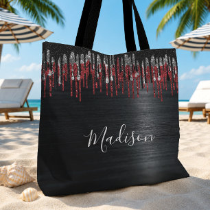 Schickes schwarzes und rotes silbernes Glitter-Tro Tasche