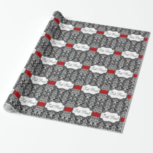 Schickes schwarzes/weißes Damast-Rot-Band Geschenkpapier
