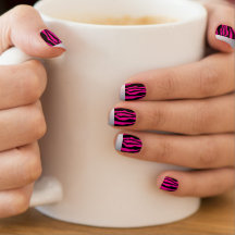 Schickes Silber gespitzte rosa Zebra-Druck-Nägel