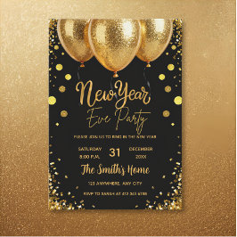 Schickes Silvesterparty - Gold Glitter Schwarz Einladung