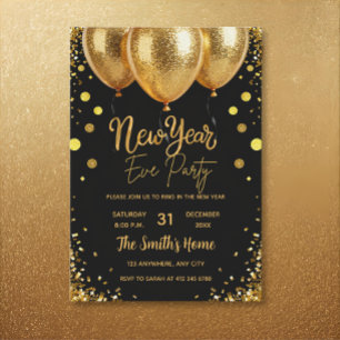 Schickes Silvesterparty - Gold Glitter Schwarz Einladung