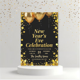 Schickes Silvesterparty - Gold Glitter Schwarz Einladung