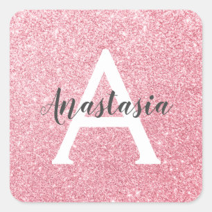 Schickes und trendiges Roségold-Glitter-Monogramm Quadratischer Aufkleber