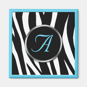 Schickes Zebra-Druck-Aqua-blauer Monogramm-Magnet Magnet
