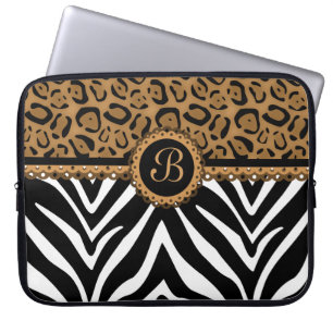 Schickes Zebra-Leopard-Spitze-Monogramm Laptopschutzhülle