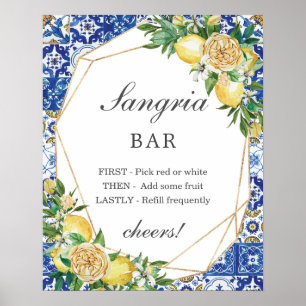 Schickes Zitronen-Blumen-Sangria-Bar-Schild Poster