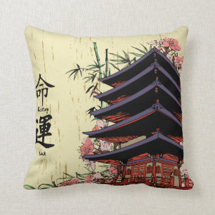 Schicksal Glück Kanji japanische Pagode Kirschblüt Kissen