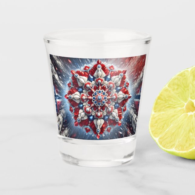 Schiebeglas mit norwegischen Farben Schnapsglas (Vorderseite)