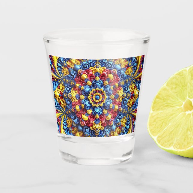 Schiebeglas mit rumänischen Farben Schnapsglas (Vorderseite)