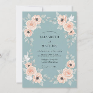 Schiefer Apricot-Kranz-Hochzeit Einladung