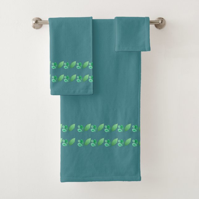 Schiefer-blaues oder Stahlblau mit Laub-Dekoration Badhandtuch Set (Insitu)