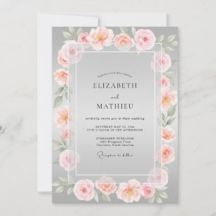 Schiefer-Blüten-Rosé-Kranz-Hochzeit Einladung