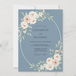 Schiefer Champagner Pfingstrosen-Hochzeit Einladung