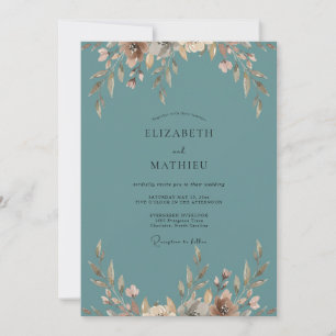 Schiefer-Creme-Blüten-Hochzeit Einladung