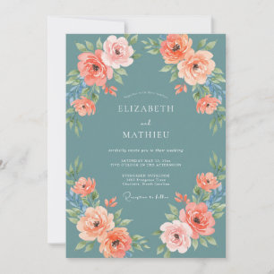Schiefer Korallen-Ranunculus-Eukalyptus-Hochzeit Einladung