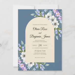 Schiefer-Lila-Wildblumen-Hochzeit Einladung