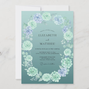 Schiefer-Mint-Pfingstrosen-Hochzeit Einladung