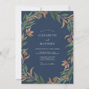 Schiefer-Ocker-Laub-Eukalyptus-Hochzeit Einladung