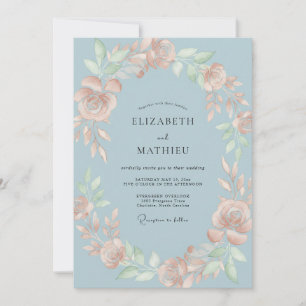 Schiefer-Pfirsich-Blüten-Hochzeit Einladung