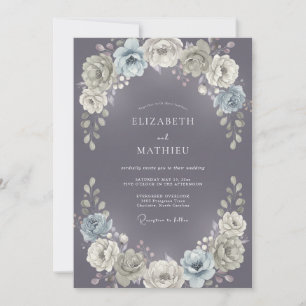 Schiefer Purpur-Aquarell-Blumenhochzeit Einladung