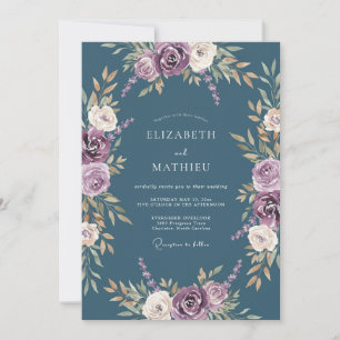 Schiefer Purpurblüten-Romanze-Hochzeit Einladung