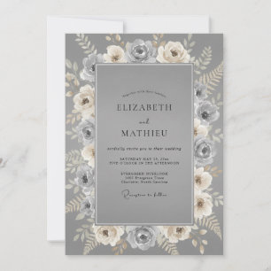 Schiefer Silber Rosen Hochzeit Einladung
