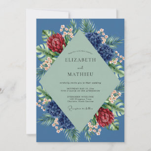 Schiefer-Tropische-Protea-Eukalyptus-Hochzeit Einladung